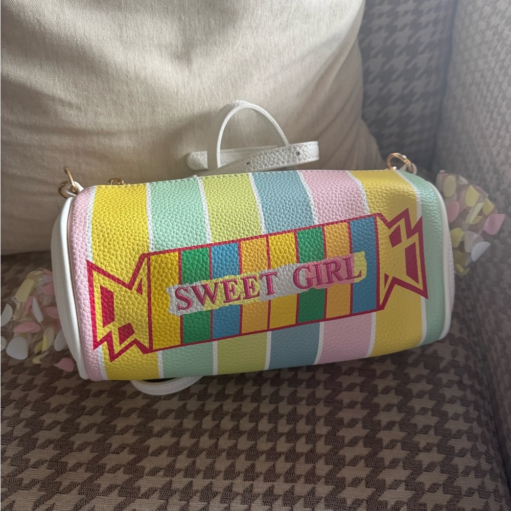 Sweet Girl Pastel Stripe Barrel Bag - White Trim